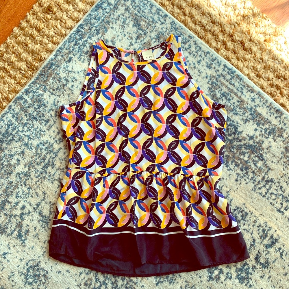 ecru Silk Sleeveless Printed Top